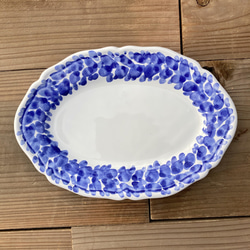 オーバル皿 23cm OVL019 マヨリカ焼き イタリア陶器 青いお皿 1枚目の画像