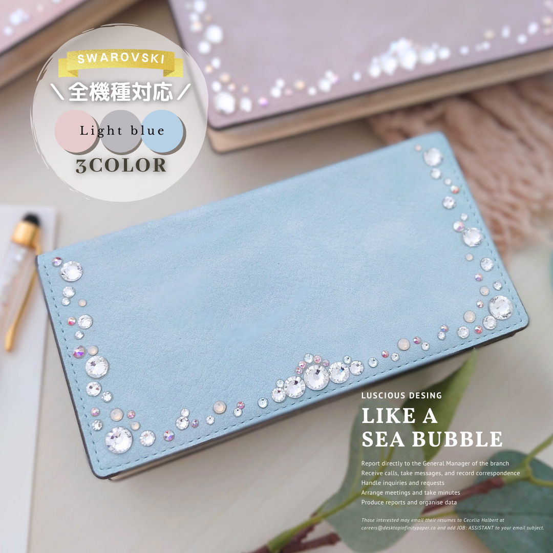 【特別価格】大粒スワロフスキー キラキラ  デコレーション スマホケース　涼しげライトブルー