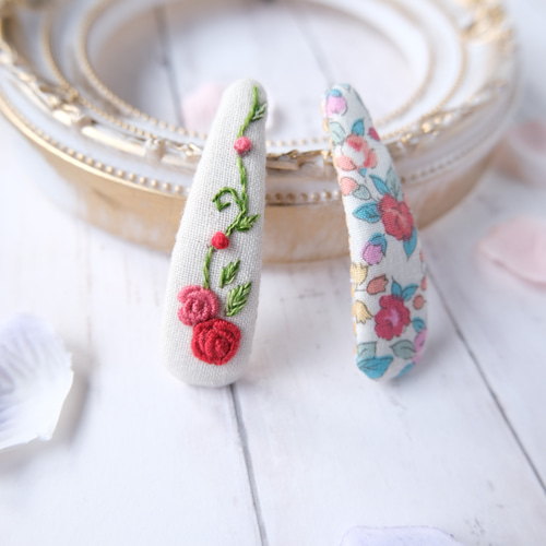バラ刺繍パッチンピン♡むらさき バラ刺繍パッチンピン♡むらさき