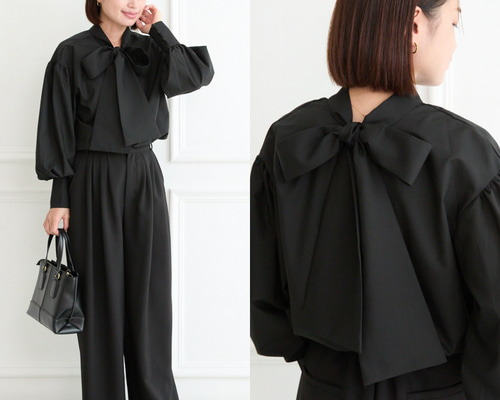 式典〜普段着も◎ 前後2Way ふんわりボウタイ ブラウス シワになり
