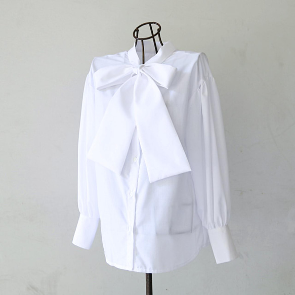 式典〜普段着も◎　前後2Way ふんわりボウタイ ブラウス シワになりにくい ホワイト 0453WH 10枚目の画像
