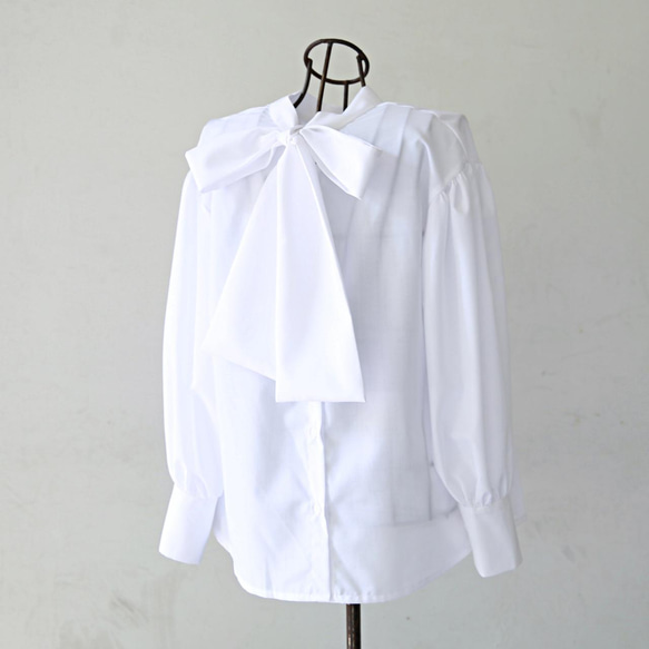式典〜普段着も◎　前後2Way ふんわりボウタイ ブラウス シワになりにくい ホワイト 0453WH 14枚目の画像
