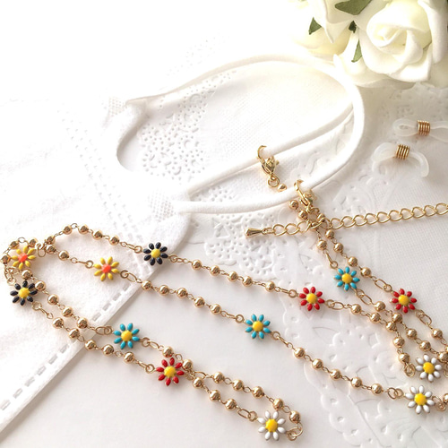 ♪440❤️ 花　ガラスストーン　パール　マスクチェーン　メガネチェーン ♪440❤️ 花 ガラスストーン パール マスクチェーン メガネチェーン