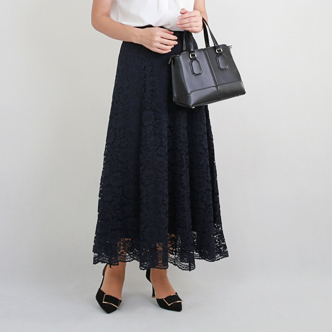 レース フレアスカート　3サイズ　ネイビー　0465NV 8,760円