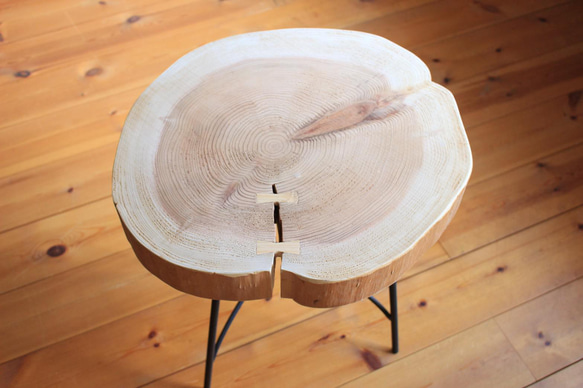 天然木　杉の切り株 アイアンサイドテーブル　１点もの③ 2枚目の画像
