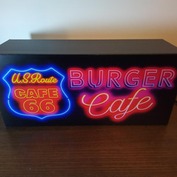 アメリカン ルート66 ハンバーガーコーヒー カフェ バー サイン 看板 置物 雑貨 LED2wayライトBOX 5枚目の画像