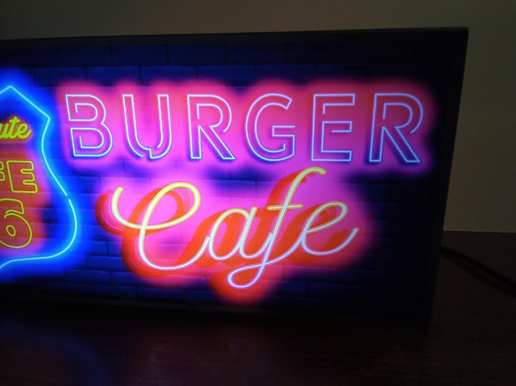 アメリカン ルート66 ハンバーガーコーヒー カフェ バー サイン 看板 置物 雑貨 LED2wayライトBOX 3枚目の画像
