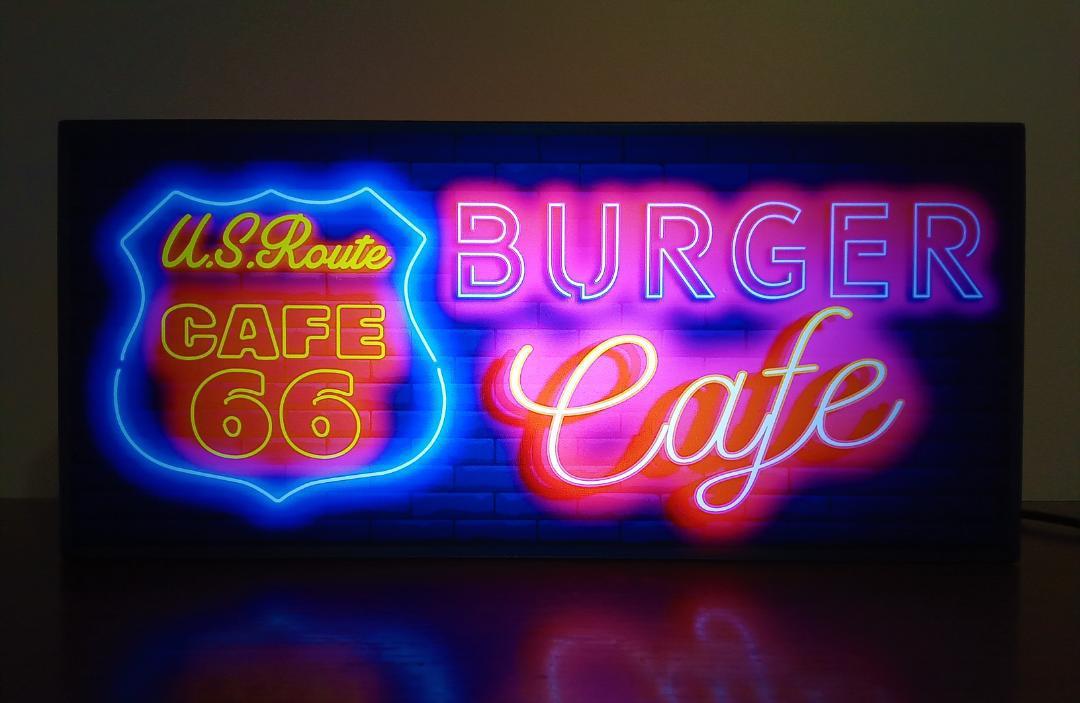 アメリカン ルート66 ハンバーガーコーヒー カフェ バー サイン 看板 置物 雑貨 LED2wayライトBOX