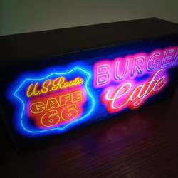 アメリカン ルート66 ハンバーガーコーヒー カフェ バー サイン 看板 置物 雑貨 LED2wayライトBOX 4枚目の画像