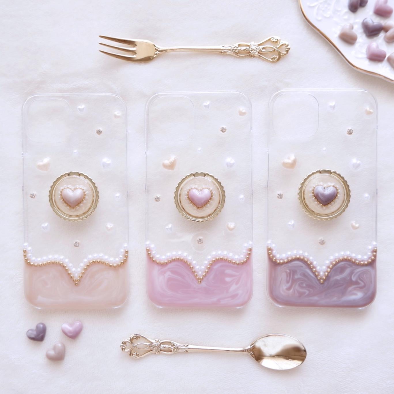 【全機種対応】❁スマホリング付き❁ マーブルハート❁.*･ﾟスマホケース