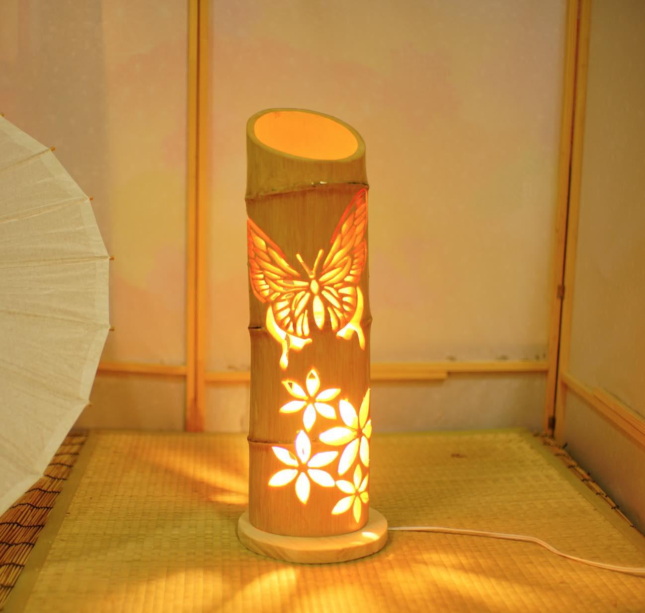 竹灯り・竹あかり・竹灯籠・竹灯篭・竹ランプ   ◆両面彫り◆～～ 癒しの灯り★バタフライ★～～