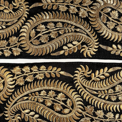 【50cm】インド刺繍リボン　ブラックxゴールド　ペイズリー　シルク　SS319 3枚目の画像