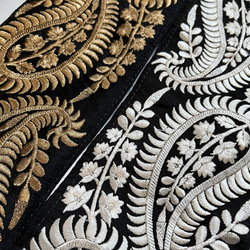 【50cm】インド刺繍リボン　ブラックxゴールド　ペイズリー　シルク　SS319 7枚目の画像