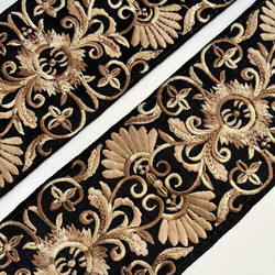 【50cm】インド刺繍リボン　ブラックxブラウン　シルク　SS321 1枚目の画像
