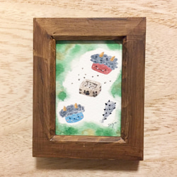 透明水彩画「鬼退治(節分)」イラスト ミニ額 プチギフト 豆まき オニ