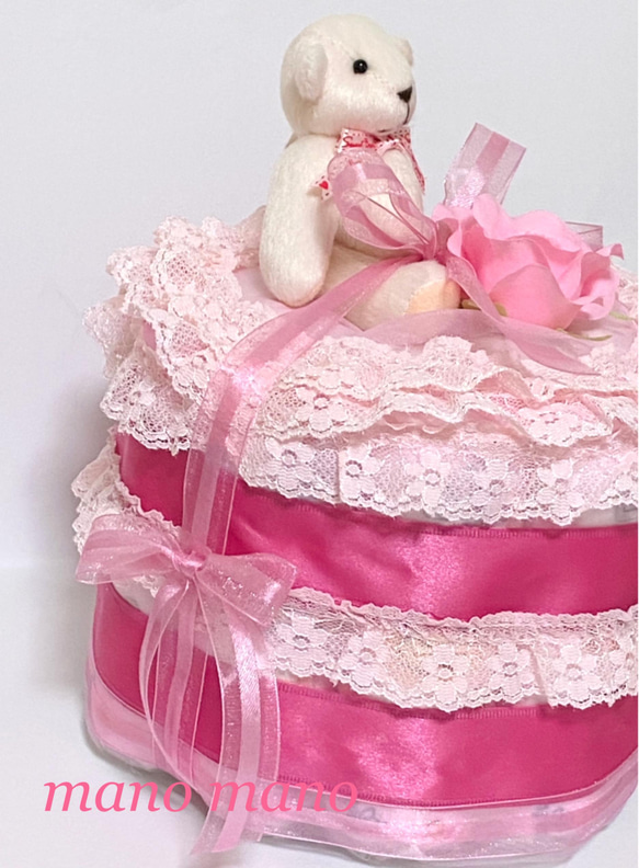 ラブリーベアーのおむつケーキ　女の子用 3枚目の画像