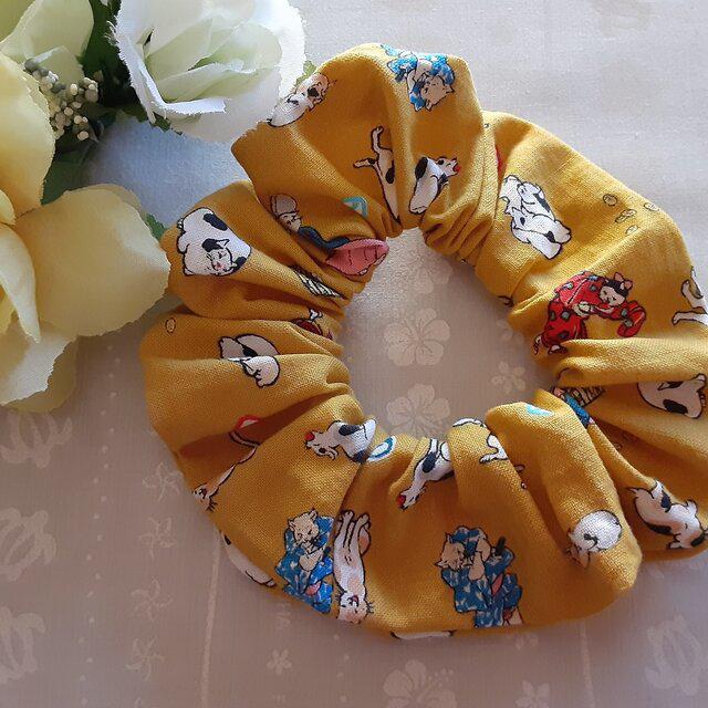 ハンドメイドシュシュ☆オレンジ花柄 （ハンドメイドシュシュ☆黄  