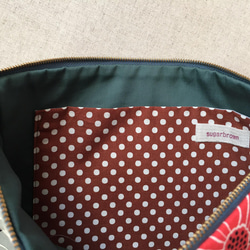バッグインバッグ　クラッチバッグ　iPadポーチ　赤とグレーのマーガレット 5枚目の画像