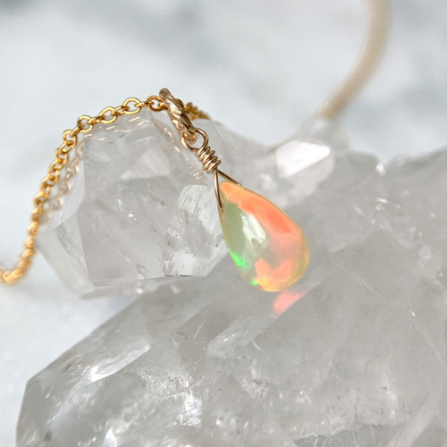 現品】14kgf✳︎プレシャスオパールのドロップネックレス