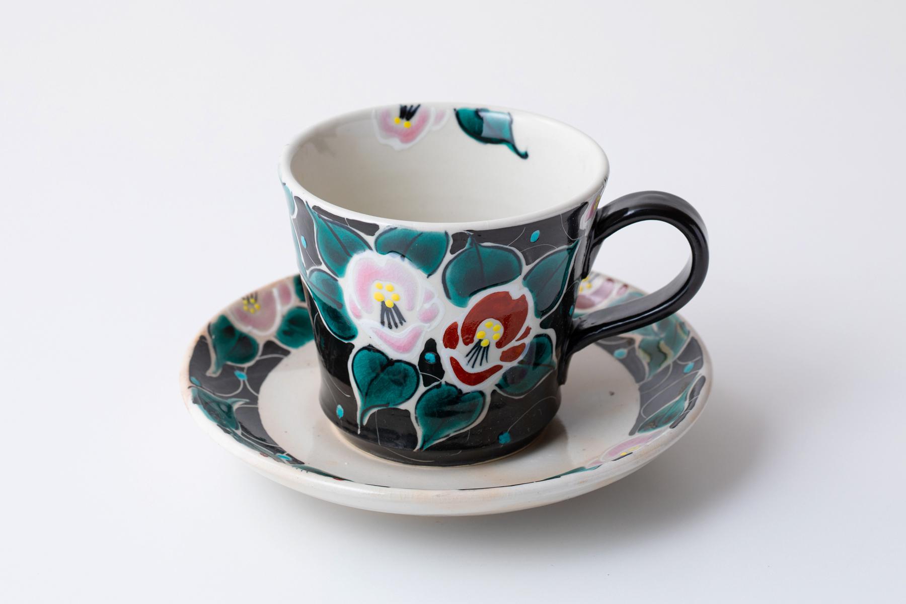 カップ＆ソーサー　色絵無双椿 黒