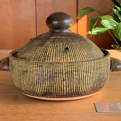 ストライプ土鍋・丸(三人用)　8号　耐熱陶器 1枚目の画像