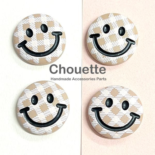 デコパーツ チェック柄 ニコちゃん 4個【ブラウン】ハンドメイド  