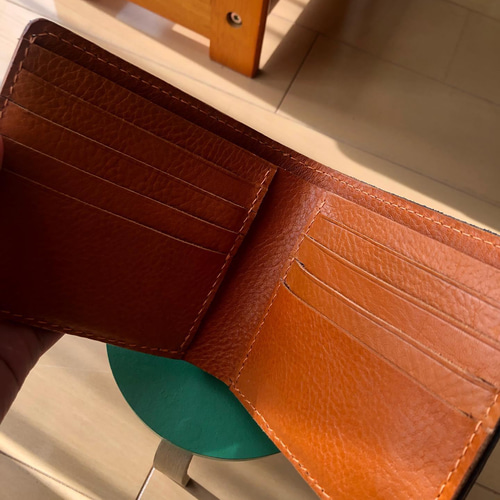 エプソンレザー✖️イタリアンレザー 総手縫い仕上げ 二つ折り財布 二