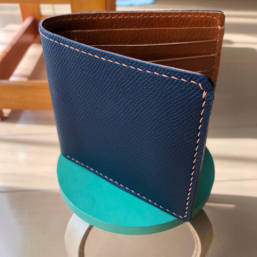 エプソンレザー✖️イタリアンレザー 総手縫い仕上げ 二つ折り財布 二