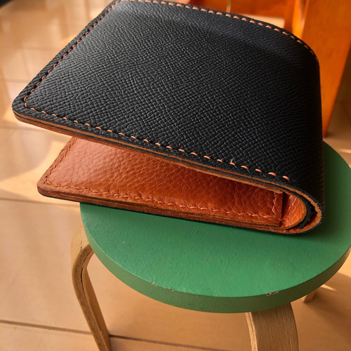 エプソンレザー✖️イタリアンレザー 総手縫い仕上げ 二つ折り財布 二