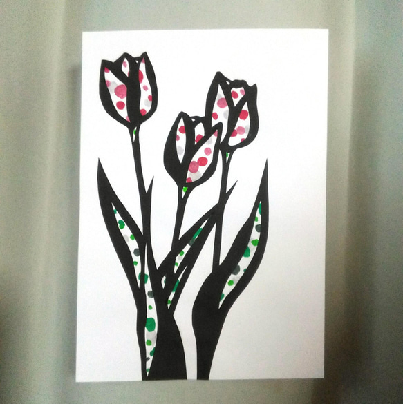 【切り絵】原画　A5サイズ　tulips 1枚目の画像