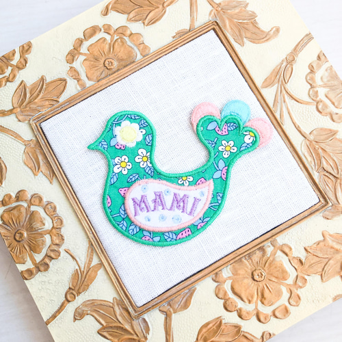 リバティ小花柄生地レトロ小鳥お名前ワッペン•シール両用 ワッペン