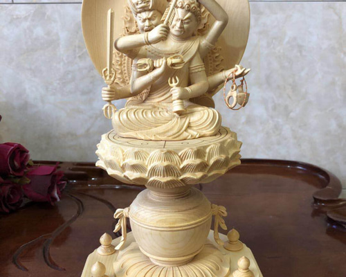 仏師彫り 両頭愛染明王 不動明王 細工精彫 超絶技巧 木彫仏像 災難除去