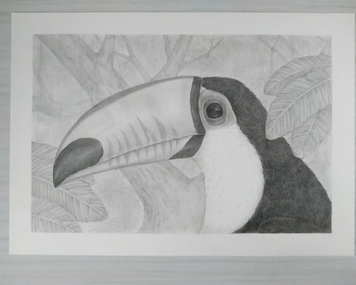 油絵原画　オオハシと花 花絵油油畫原作抽象花オリジナルアート野花インパスト