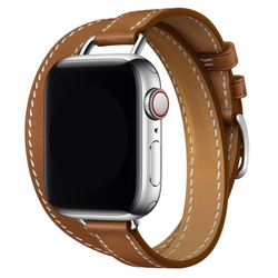 Apple Watch アップルウォッチ バンド 6色 茶色のダブルリング本革ストラップ 1枚目の画像