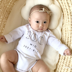 100 天慶祝/第一餐♡嬰兒內衣連衣大綱/100 天長袖名字嬰兒禮物 第1張的照片