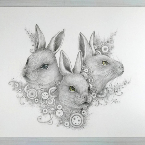 原画　兎　動物画　絵画　アクリル画　現代アート　細密画　一点物　手描き A-74/24】動物画 キリン アクリル画 原画 絵画 現代アート キャンバス