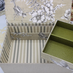 カルトナージュ♪　フランス製 トワルドジュイ　２段ツールボックス / 裁縫箱 （花と小鳥のリフレイン / ベージュ） 7枚目の画像