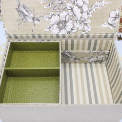 カルトナージュ♪　フランス製 トワルドジュイ　２段ツールボックス / 裁縫箱 （花と小鳥のリフレイン / ベージュ） 5枚目の画像