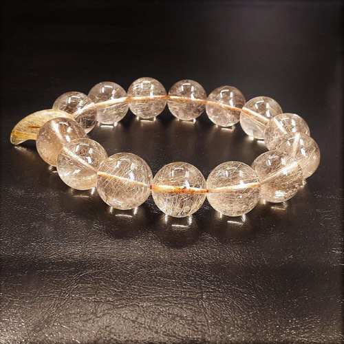 大玉 天然 ゴールド ルチル クォーツ 新品 ブレスレット13mm強玉(16個) 絶対金運】『引き寄せ愛』ゴールドルチルクォーツ大玉13mm透明感