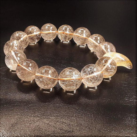 【特大勾玉がかっこいい】現品一点物 ゴールドルチルクォーツ ブレスレット 勾玉 ルチル 金針水晶 数珠 １６ミリ ９０ｇ 11枚目の画像