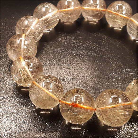 【特大勾玉がかっこいい】現品一点物 ゴールドルチルクォーツ ブレスレット 勾玉 ルチル 金針水晶 数珠 １６ミリ ９０ｇ 14枚目の画像
