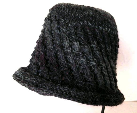 ゆったり温か手編み帽子（ウールとアルパカ） 4枚目の画像