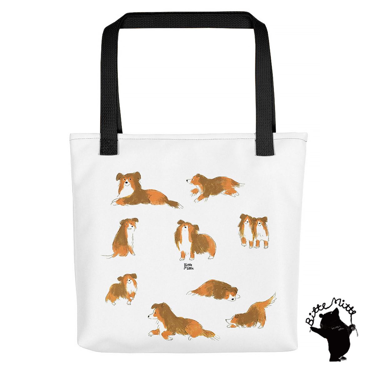 トートバッグ カバン バッグ 全面プリント トートバック かわいい おしゃれ 軽い 大きめ＊犬 イヌ シェルティー