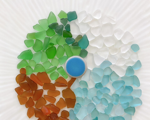 ビーチグラス シーグラス 120 4色mix ホワイト＆ブルー＆ブラウン＆グリーン