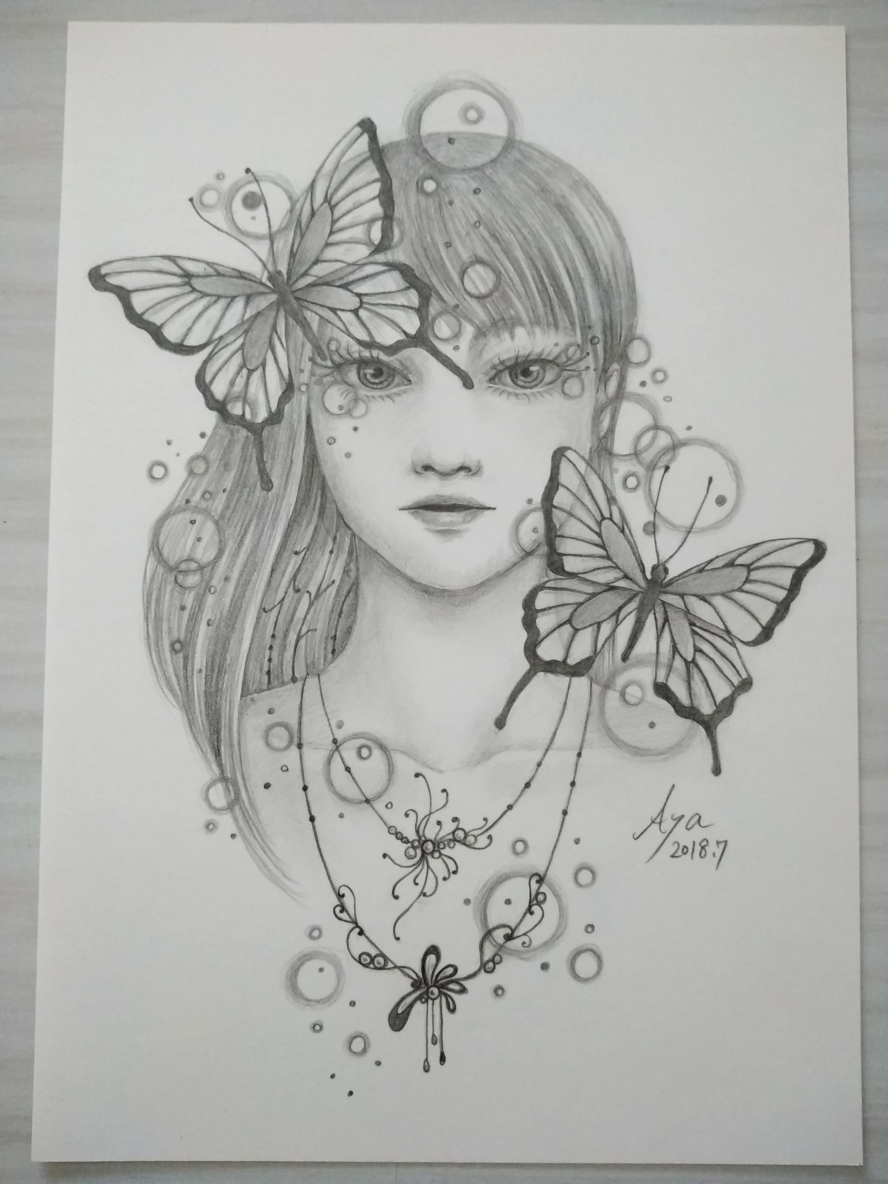 ☆原画・額なし☆ 蝶と女性/鉛筆画 絵画 touri 通販 13198382 ☆原画・額なし☆ 蝶と女性/鉛筆画 絵画 touri 通販 13198382