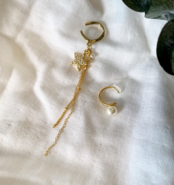 [2 件套] 星星鏈 &amp; 水晶珍珠耳環套裝 第3張的照片