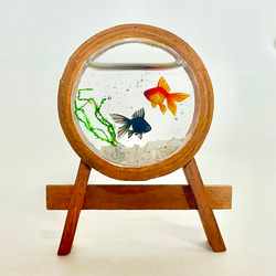 金魚桶で泳ぐ金魚（茶）　ミニチュア　インテリア 2枚目の画像