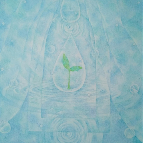 ☆原画・額なし☆ 悲しみに寄り添う暖かな”青”／色鉛筆画 絵画 touri