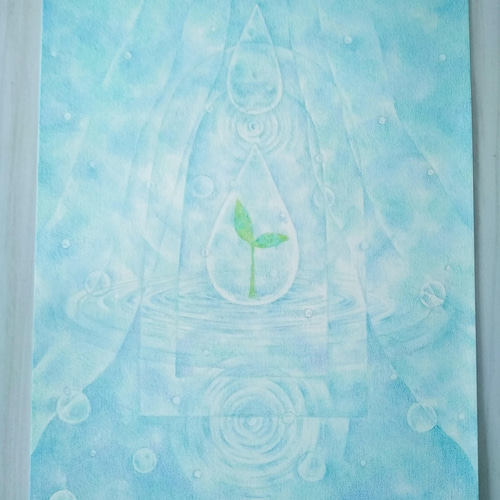 ☆原画・額なし☆ 悲しみに寄り添う暖かな”青”／色鉛筆画 絵画 touri