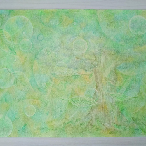 ☆原画・額なし☆ 木漏れ日の森／色鉛筆画 絵画 touri 通販